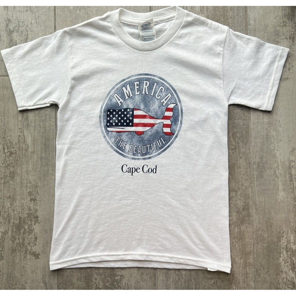 Cape Cod Massachusetts Whale Flag Youth Kid Boys Girls T-Shirt Beach Tee White S